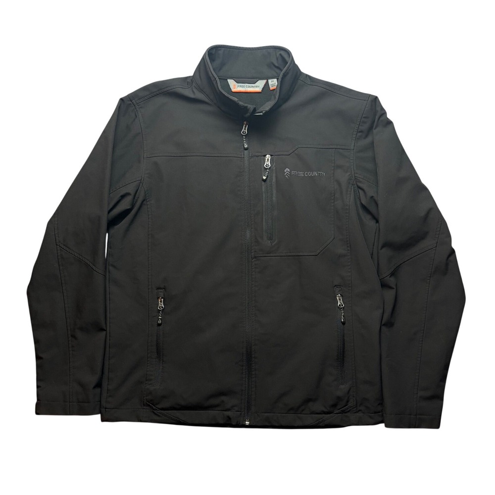 Free Country Jacket Mens Medium Black Softshell Water Resistant Fleece Lined Zip